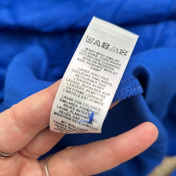 NWT ASOS Rare white line royal blue satin midi long sleeve tie cuff v neck dress - Picture 9 of 11